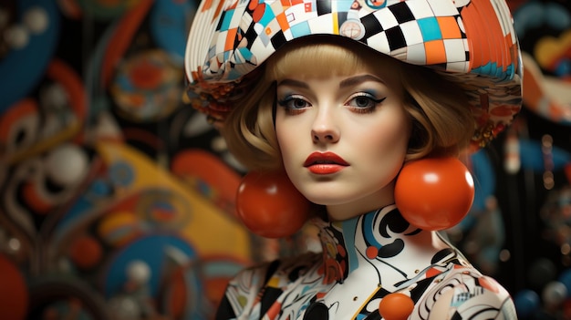 Foto una pintura surrealista de una muñeca barbie de bauhaus en un vestido de fiesta creada con ia generativa