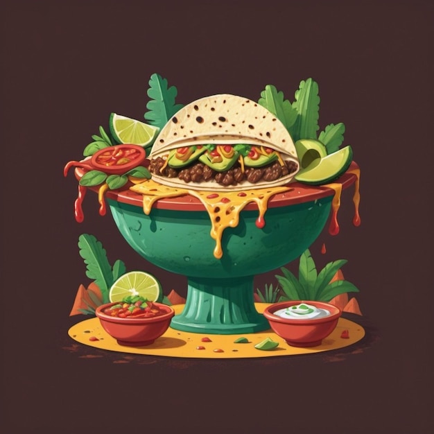 Foto una pintura de un tazón de comida con una imagen de una tortilla en él