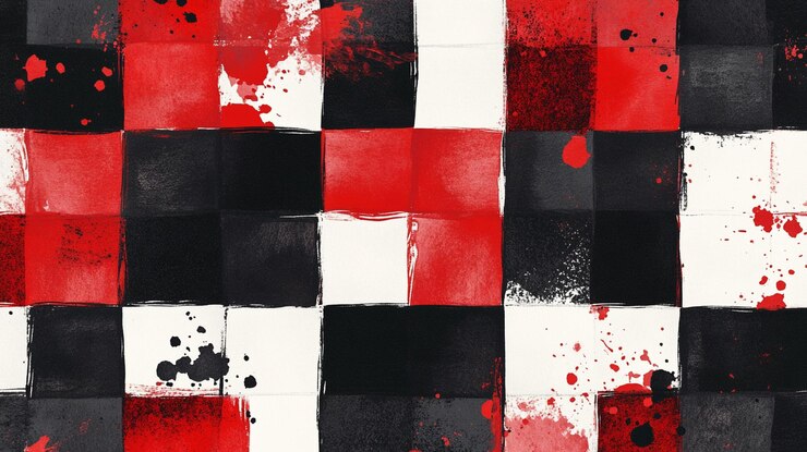 Foto una pintura de una tela a cuadros roja y negra con un patrón a cuadros blanco y negro