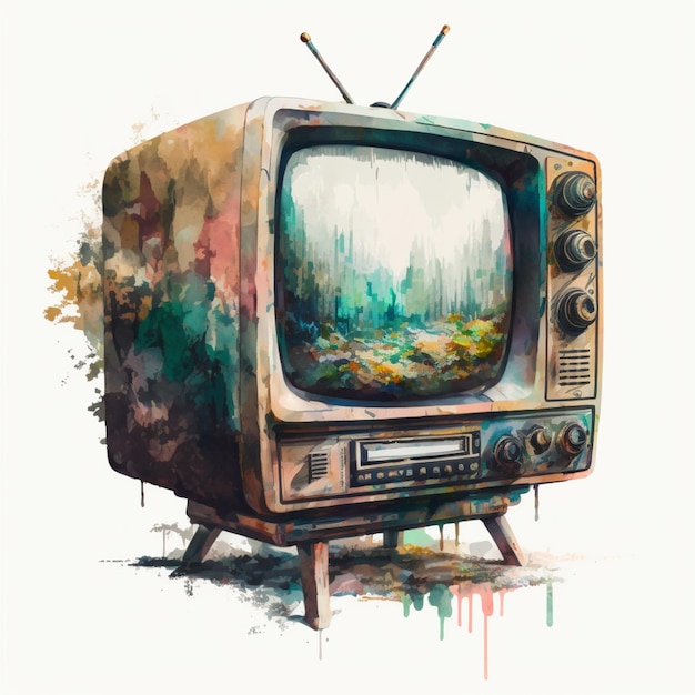 pintura de un televisor con una escena de bosque ai generativa