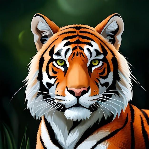 Una pintura de un tigre con un fondo negro y la palabra tigre en él.