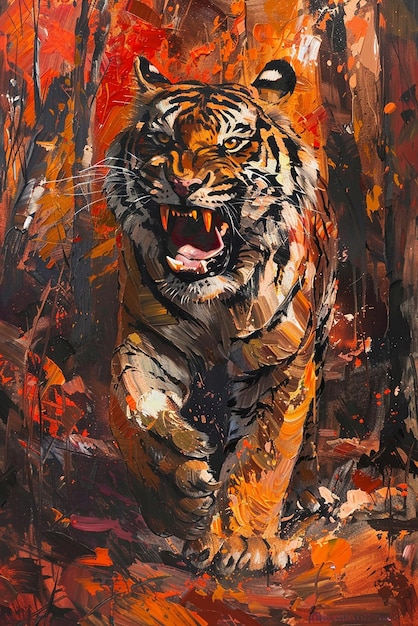 una pintura de un tigre con la palabra tigre en él