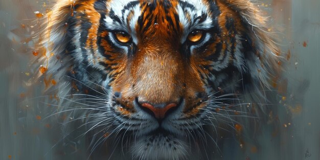 Pintura de un tigre con técnica de óleo en la pared