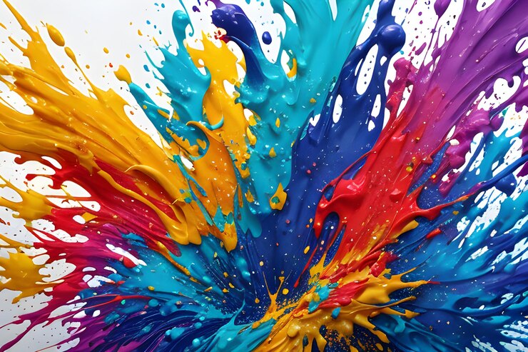 Pintura y tinta abstractas en un arco iris de colores salpicaduras de fondo abstracto