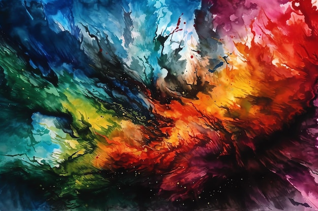 Una pintura de tinta de arco iris con una ilustración de arte digital de colores llamativos