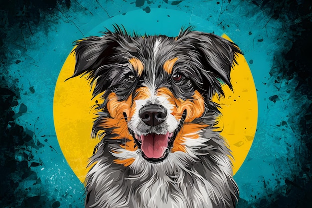 Pintura de tinta colorida de un perro en un fondo de arte digital grunge