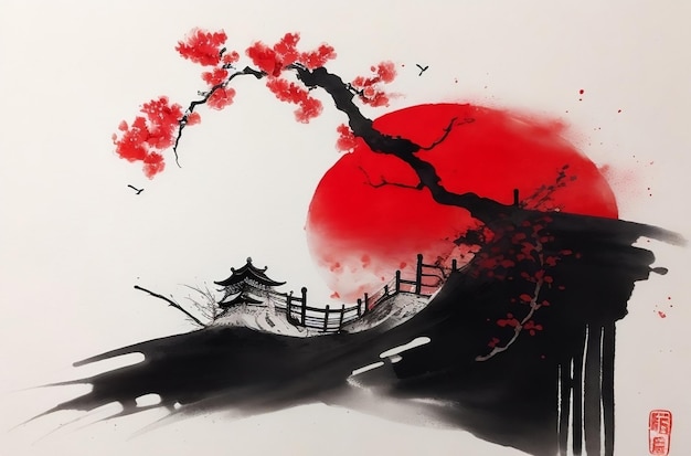 pintura de tinta japonesa