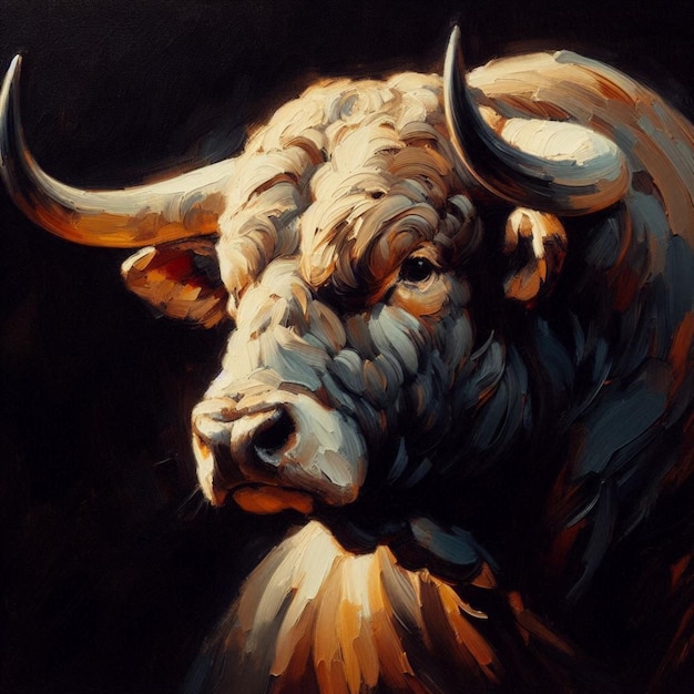 Foto una pintura de un toro con cuernos y cuernos