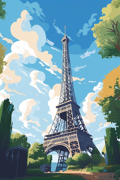 Una pintura de la torre Eiffel en París