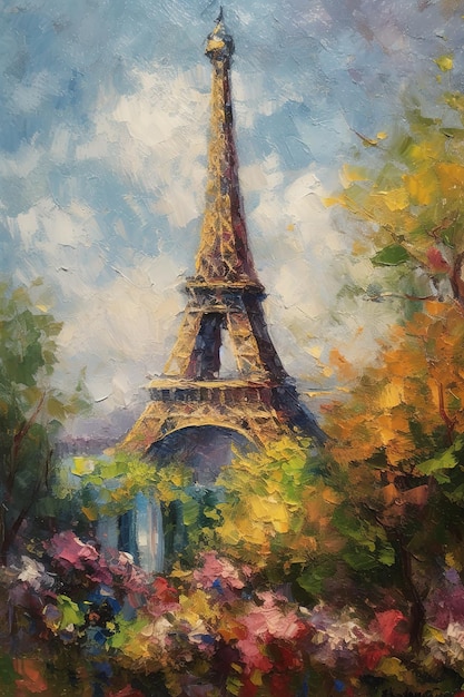 Una pintura de la torre Eiffel en París