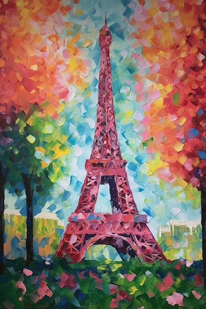 Una pintura de la torre Eiffel en París