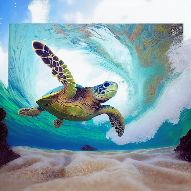 Pintura de una tortuga nadando en el océano generativa ai.