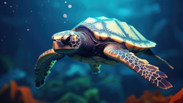 Pintura de tortugas nadando en la vida marina del océano Obra de arte
