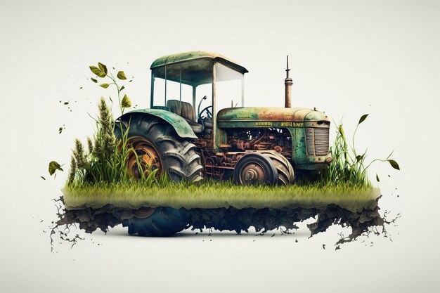 Una pintura de un tractor con la palabra tractor en él