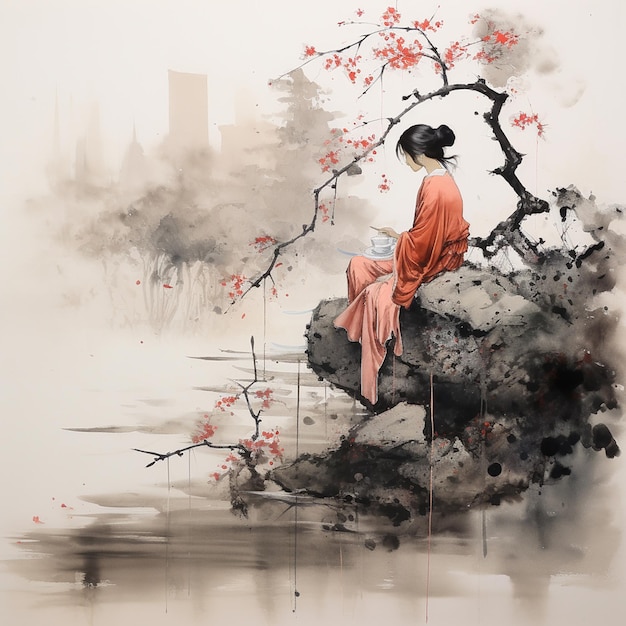 Pintura tradicional china tinta y acuarela flores arte de pared cerca de mí arte japonés espeluznante