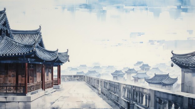 Foto pintura tradicional china con tinta de la ciudad prohibida de beijing