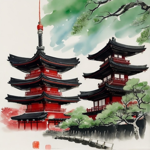 Una pintura tradicional con tinta de Asakusa