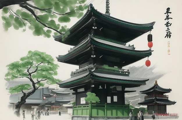 Una pintura tradicional con tinta de Asakusa