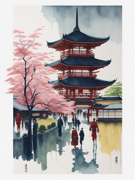 Una pintura tradicional con tinta de Asakusa