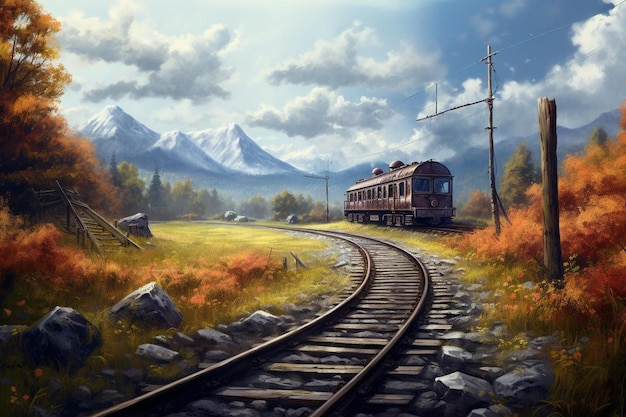 Foto una pintura de un tren bajando por las vías