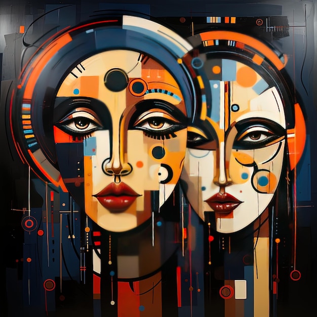 una pintura de tres caras con diferentes formas y formas