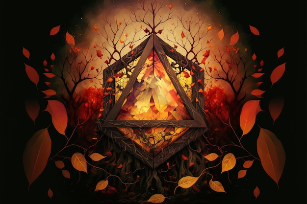 Pintura de un triangulo rodeado de hojas ai generativo.