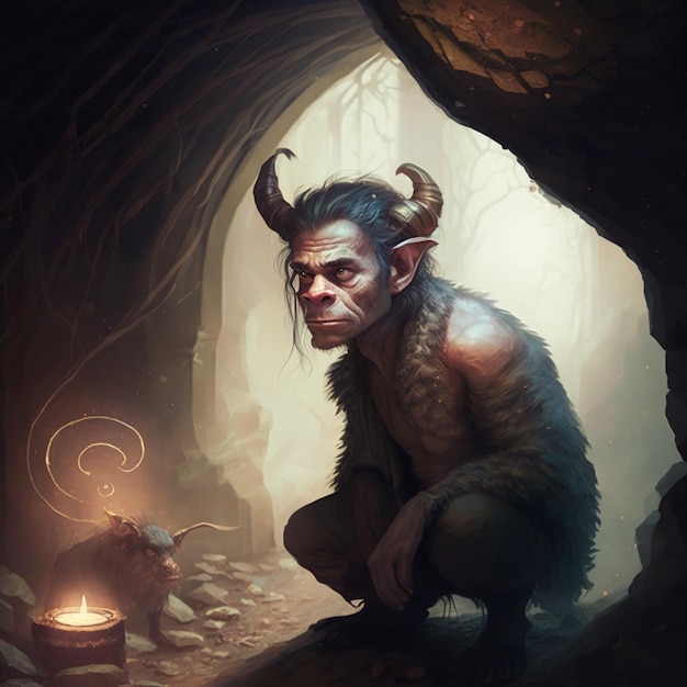 Una pintura de un troll con cuernos y cuernos.