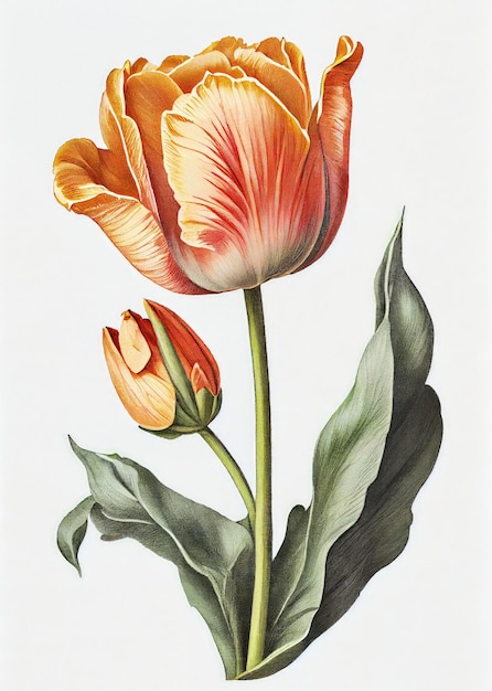 Pintura de tulipán Flor de primavera Dibujo Tulipán Ilustración botánica Resumen Generativo Ai Ilustración