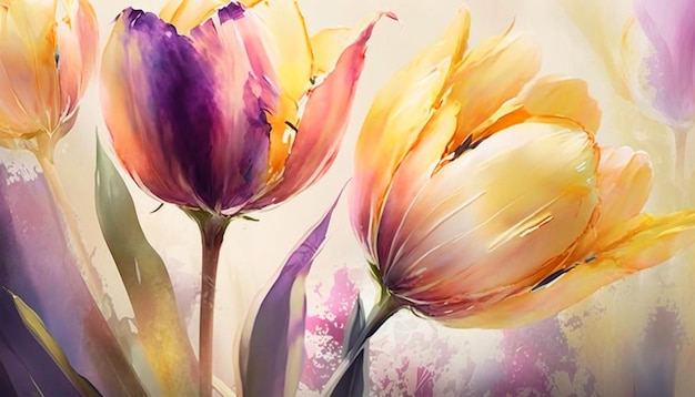 Una pintura de tulipanes con la palabra tulipanes