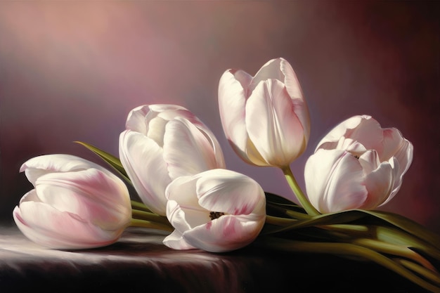 Una pintura de tulipanes con la palabra tulipanes