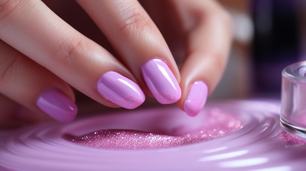 Pintura de uñas de manicura color rosa.