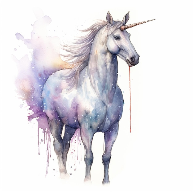 pintura de un unicornio con una melena larga y un cuerno largo ai generativo