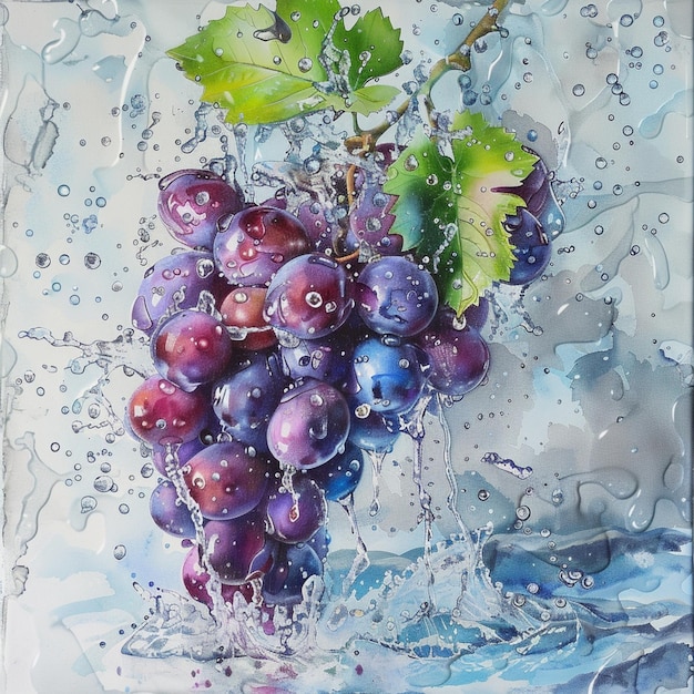 Foto una pintura de uvas con gotas de agua en la parte inferior