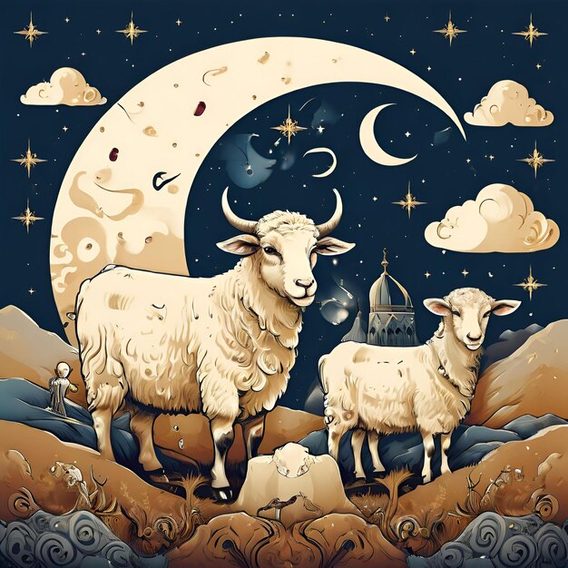 una pintura de una vaca y una luna con las palabras "el nombre" en ella