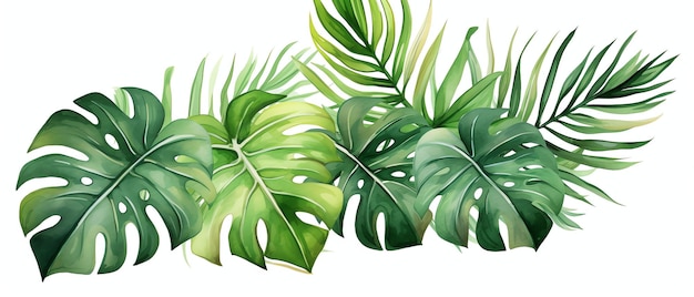 pintura de vector de impresión de hojas tropicales en el fondo blanco