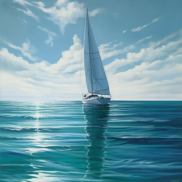 Foto pintura de un velero en el océano con un cielo nublado generativo ai