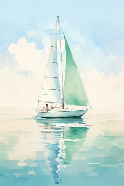 una pintura de un velero con la palabra e en la vela