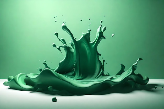 Foto pintura verde salpicada con forma abstracta sobre un fondo claro