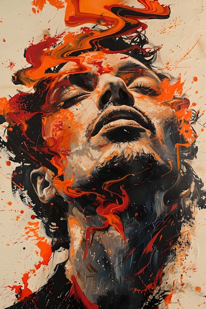Pintura vívida de um homem com os olhos fechados por um artista