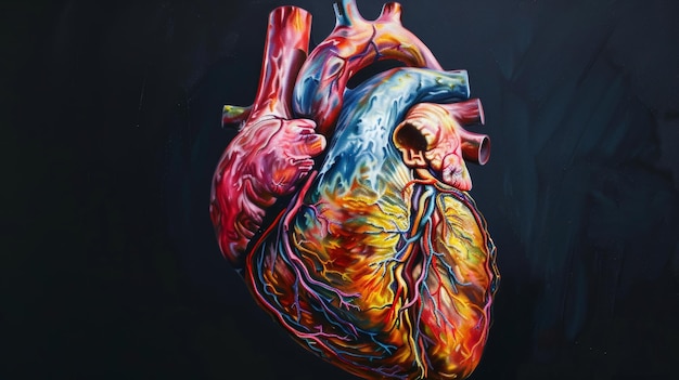 Pintura vívida y realista del corazón humano que destaca los detalles exteriores e interiores