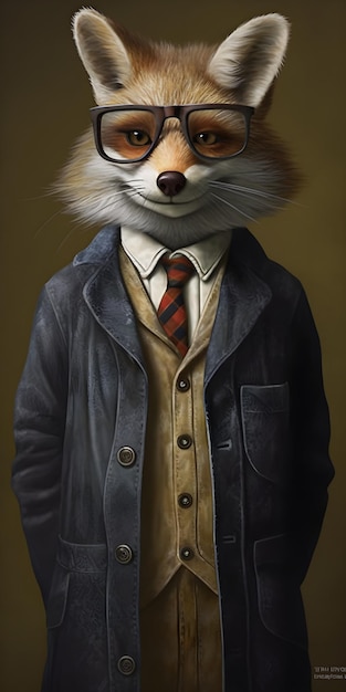 Una pintura de un zorro con una chaqueta y un chaleco.