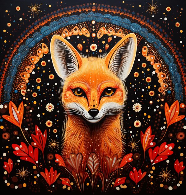 pintura de un zorro con un diseño floral en la cara ai generativo