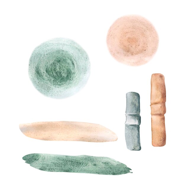 Pinturas abstractas de acuarela verde y beige sobre fondo blanco Las salpicaduras de color en el papel Textura de ilustración para el diseño Mancha de pincel de tinta