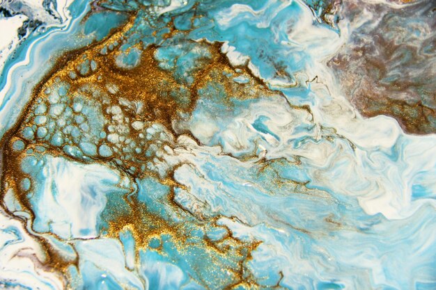 Pinturas acrílicas mixtas doradas y azul oscuro Textura de mármol Arte líquido