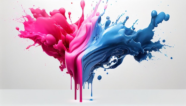 Pinturas de colores azul y rosa que se mezclan sobre fondo blanco Generar Ai
