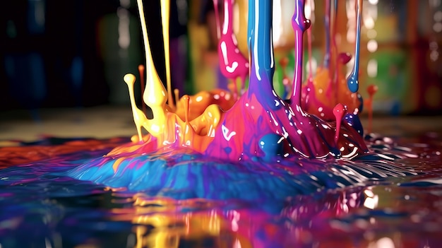 Foto las pinturas de colores se derraman bajo el agua ia generativa