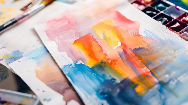 Foto pinturas de aquarela abstratas multicoloridas em fundo de papel texturizado