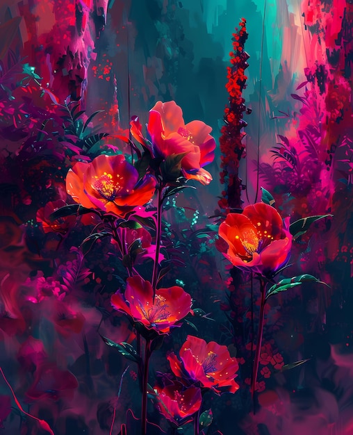 pinturas de flores de néon coloridas geradas por ai