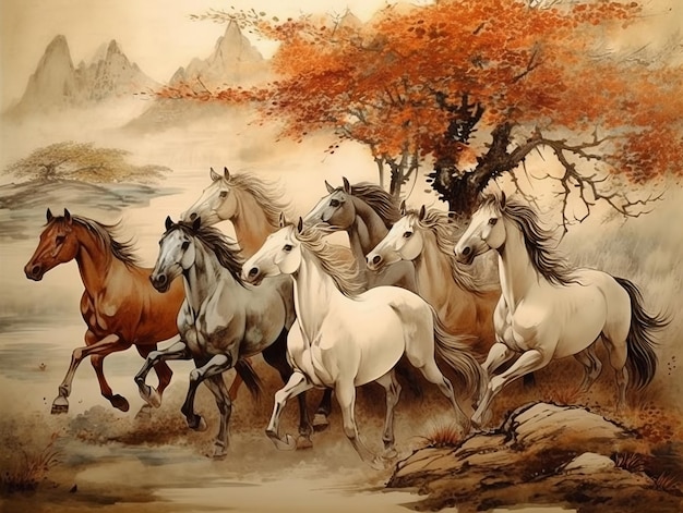 Pinturas de ilustração de cavalos de arte mural única