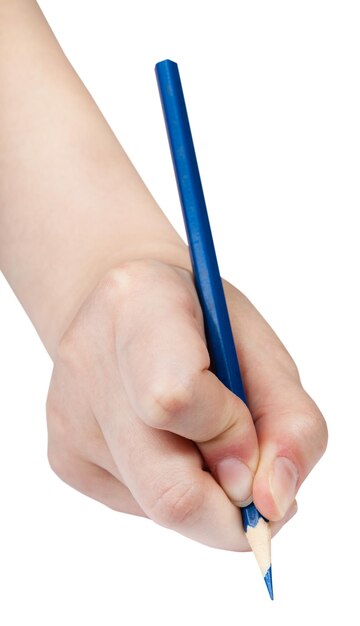 Foto pinturas a mano con lápiz azul aislado en blanco